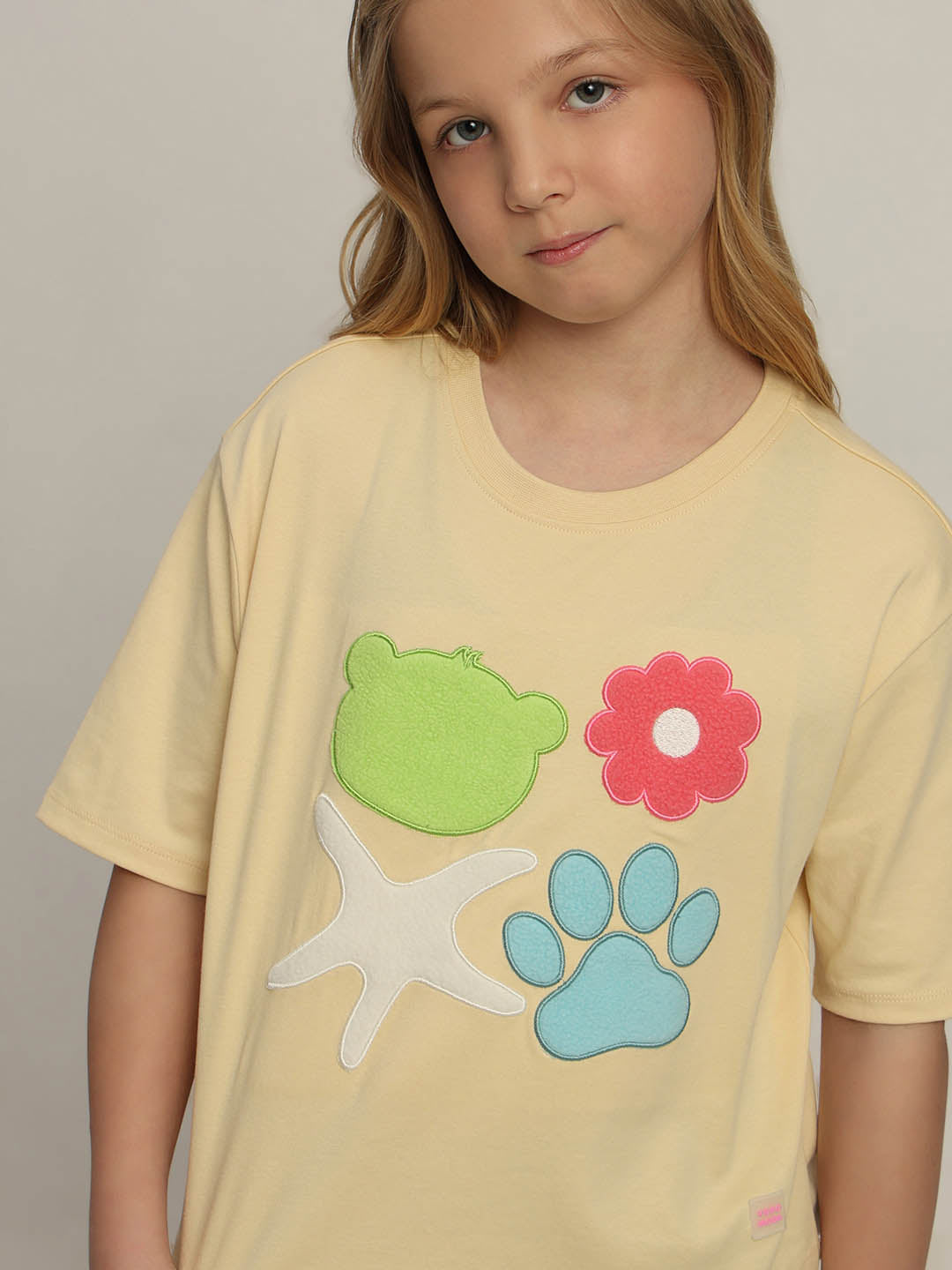 GIRLS Yellow Printed Cotton T-shirt