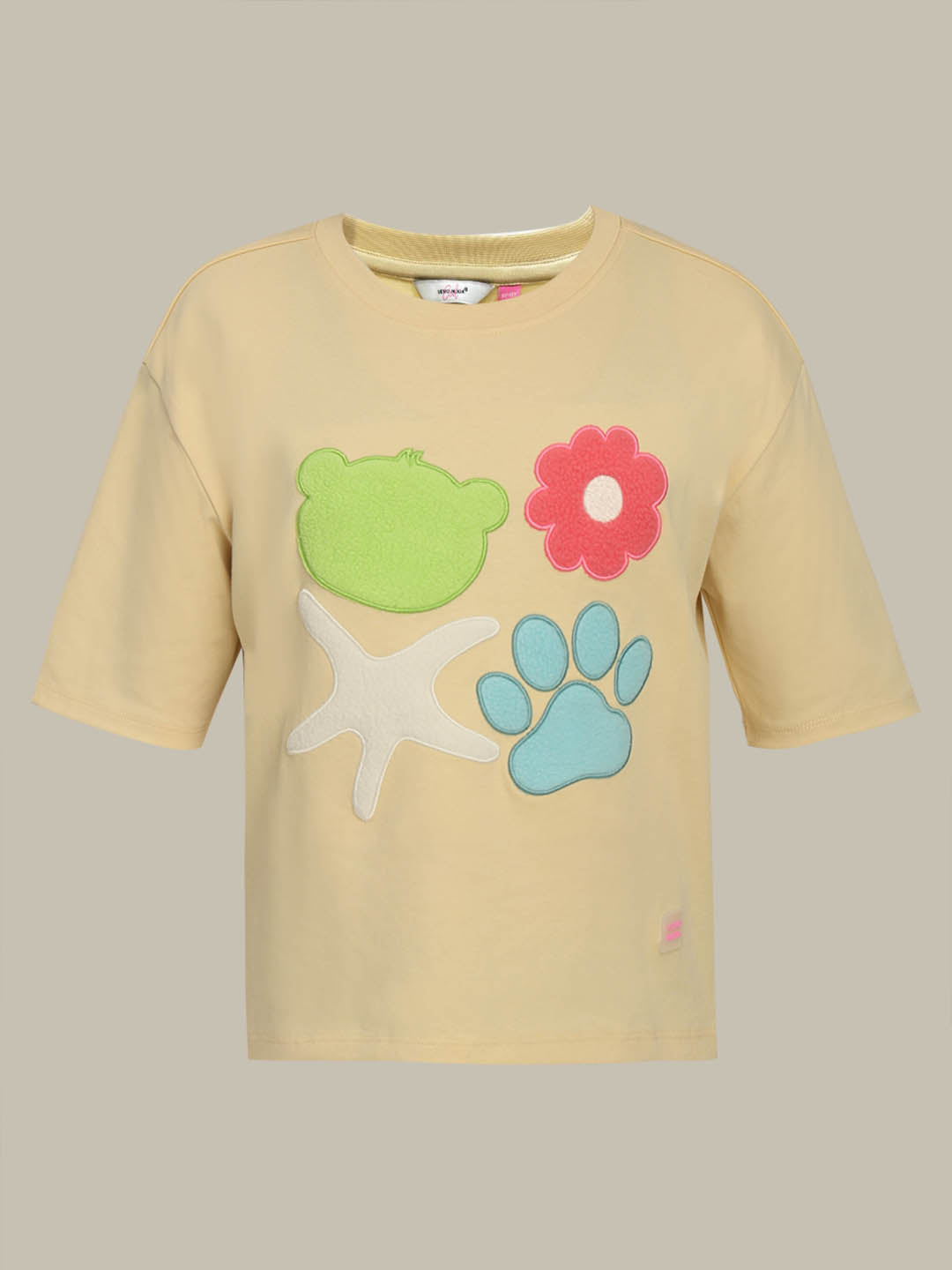 GIRLS Yellow Printed Cotton T-shirt