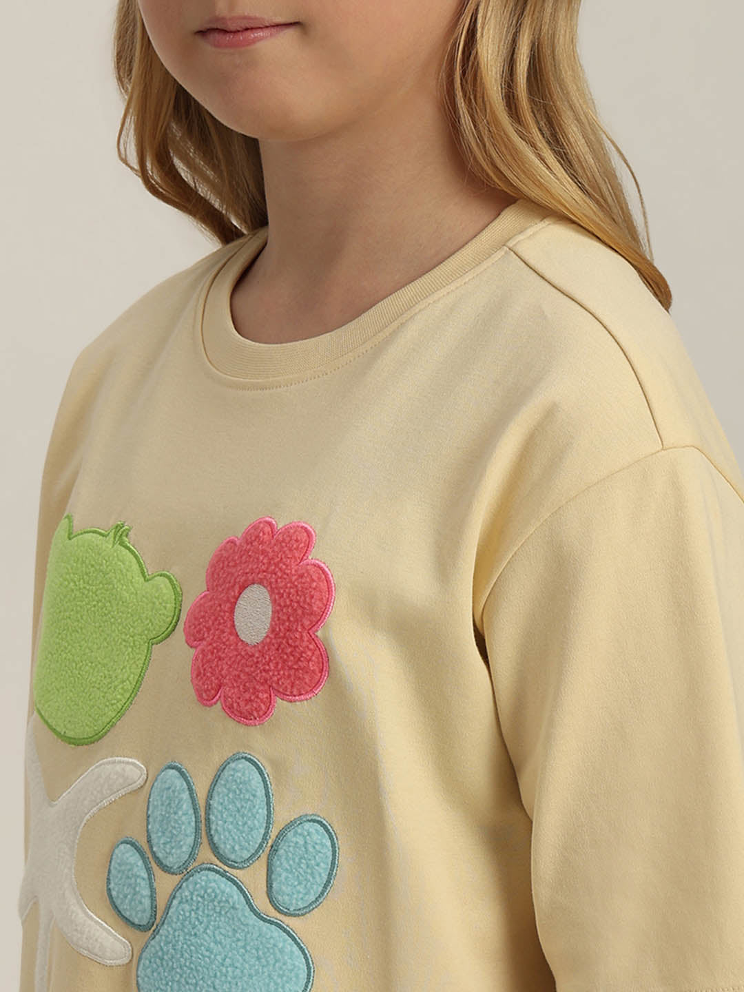 GIRLS Yellow Printed Cotton T-shirt