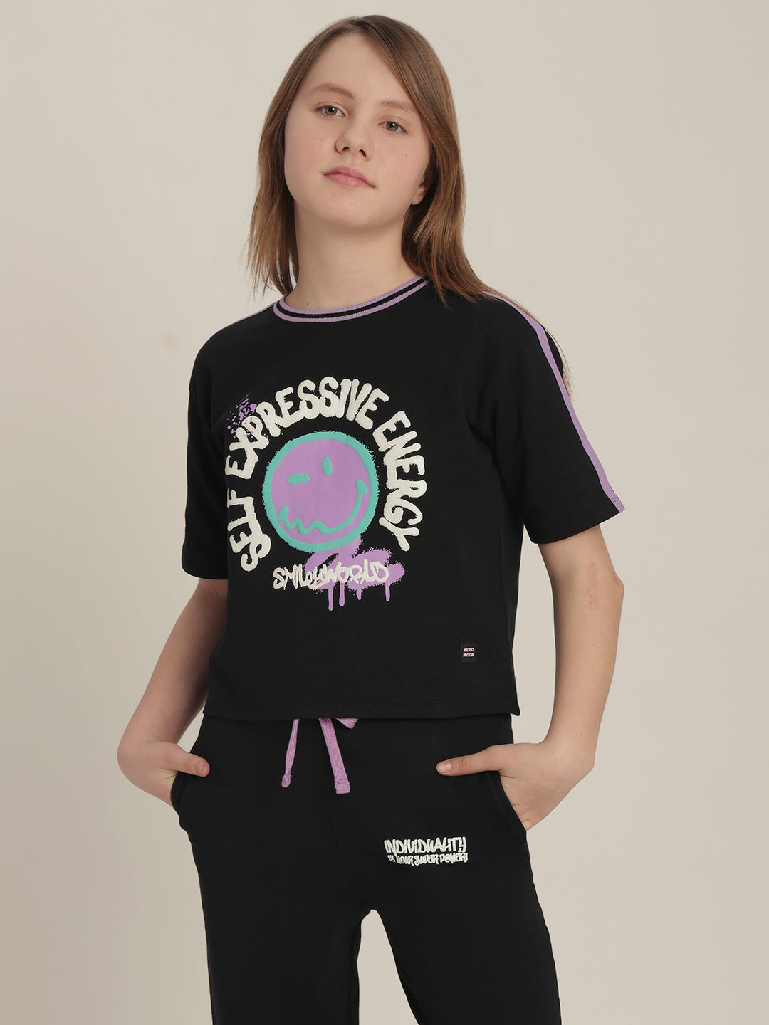 Girls Smiley World Print T-shirt