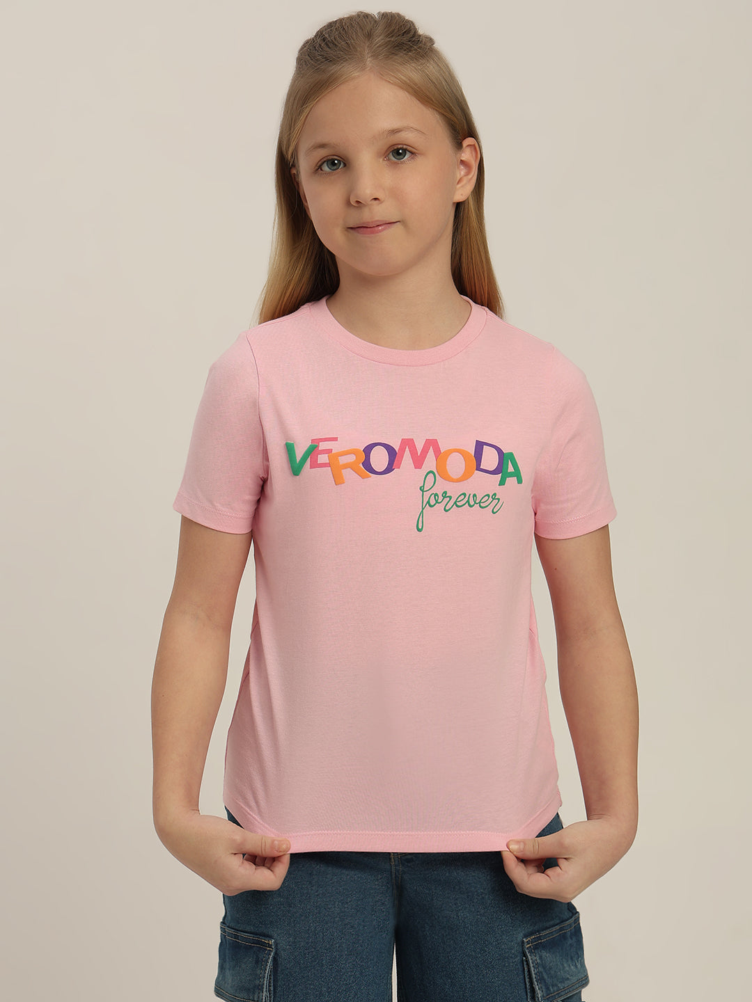 GIRLS Pink Printed Cotton T-shirt