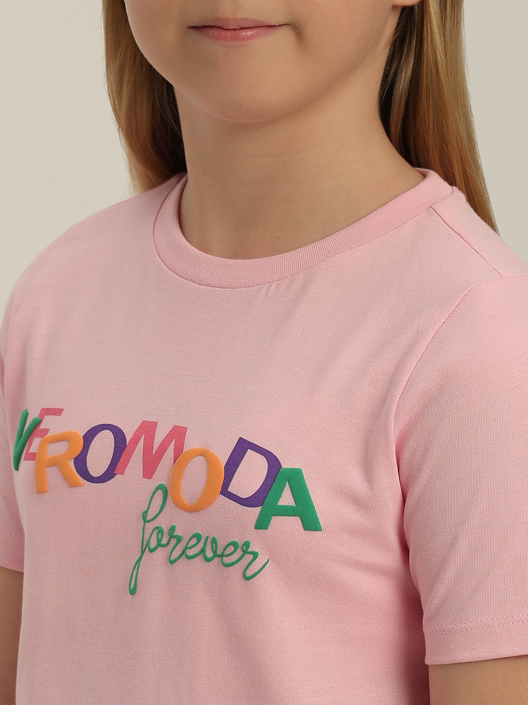 GIRLS Pink Printed Cotton T-shirt