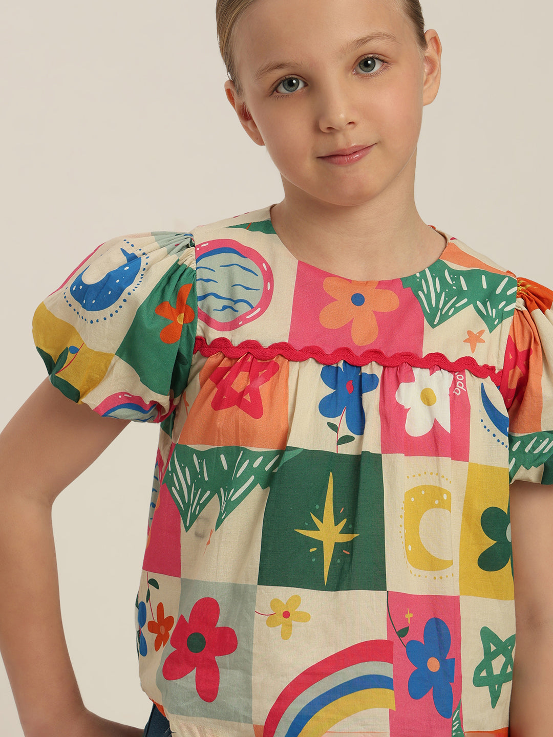 GIRLS Puff Sleeves Printed Top