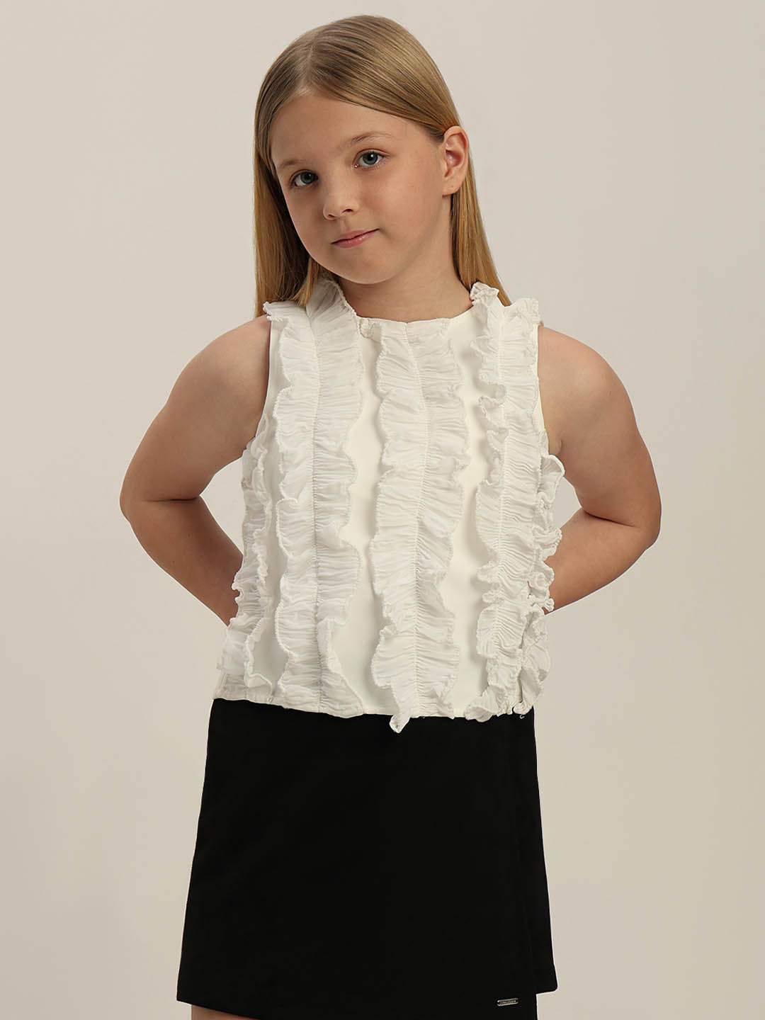 GIRLS White Ruffle Sleeveless Top