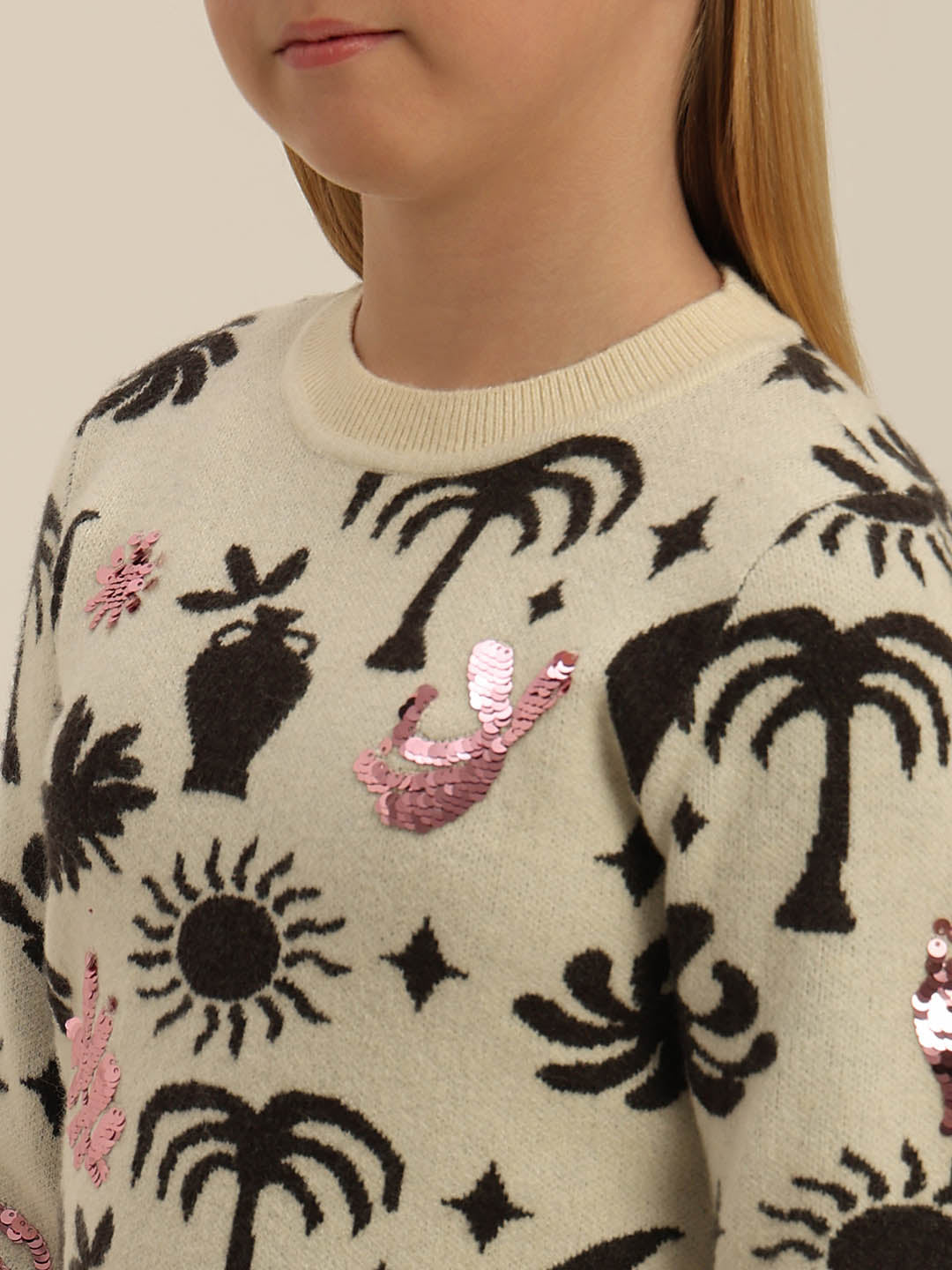 GIRLS Printed Round Neck Sweater