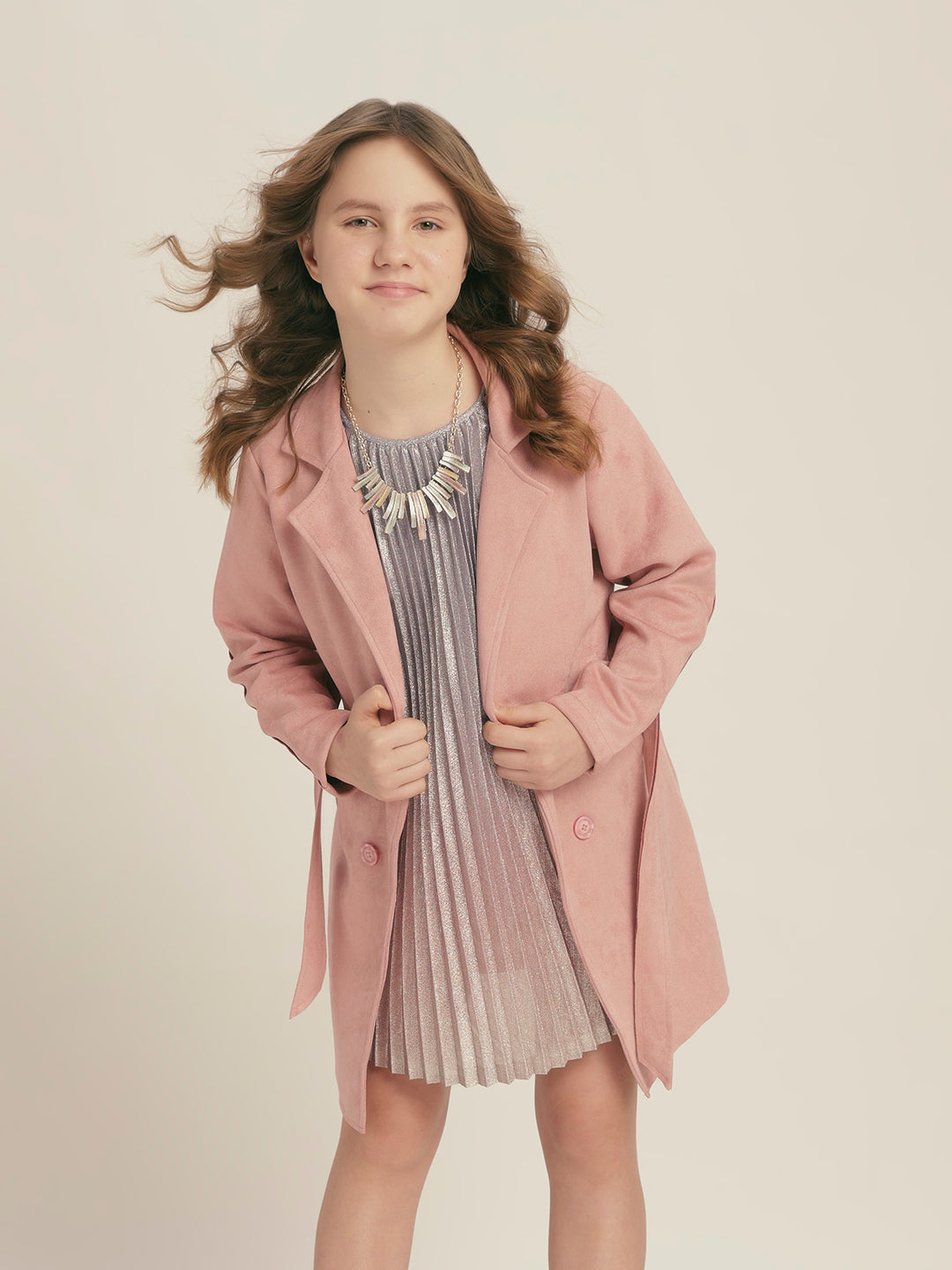 Girls Pink Belted Trench Coat
