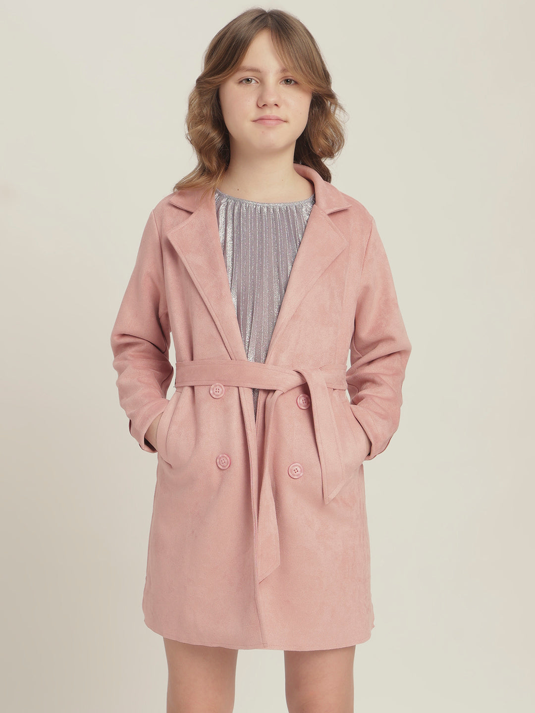 Girls Pink Belted Trench Coat