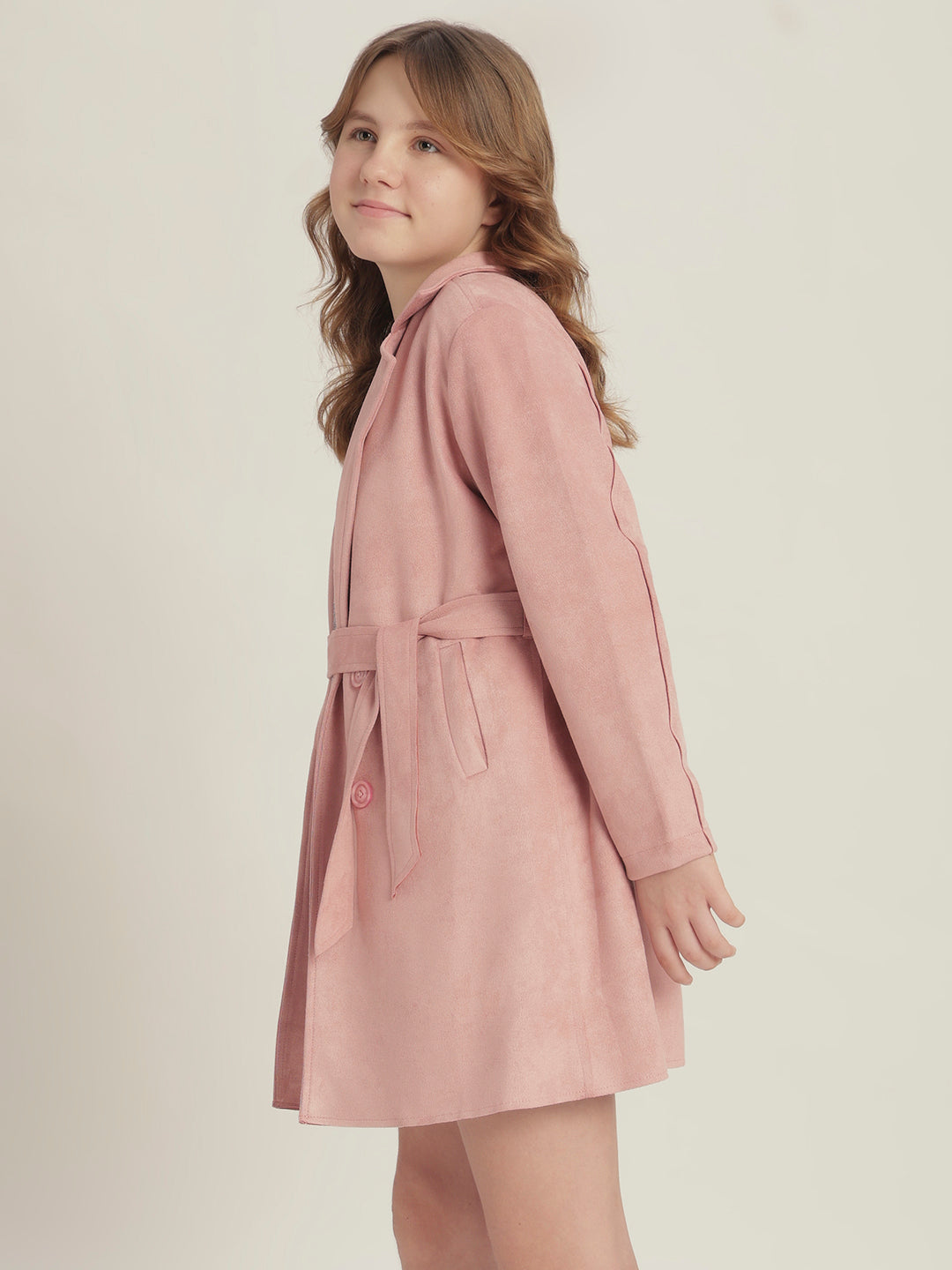 Girls Pink Belted Trench Coat