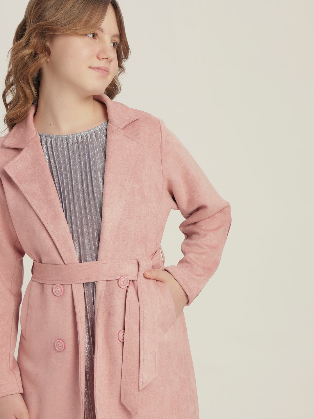 Girls Pink Belted Trench Coat