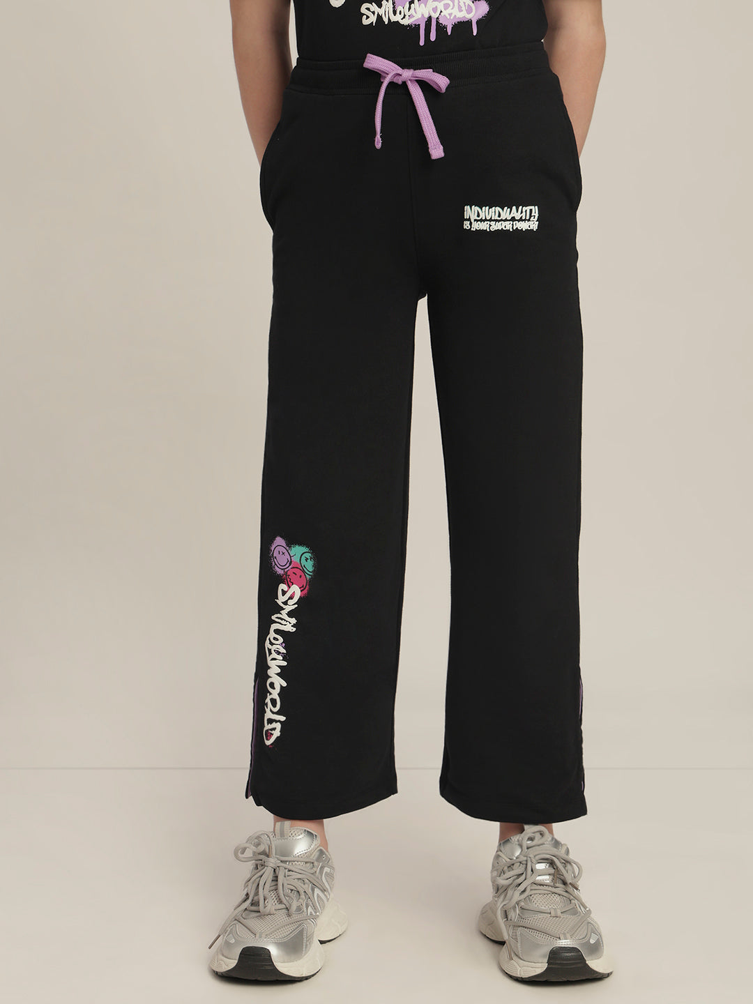 Girls Smiley World Print Joggers