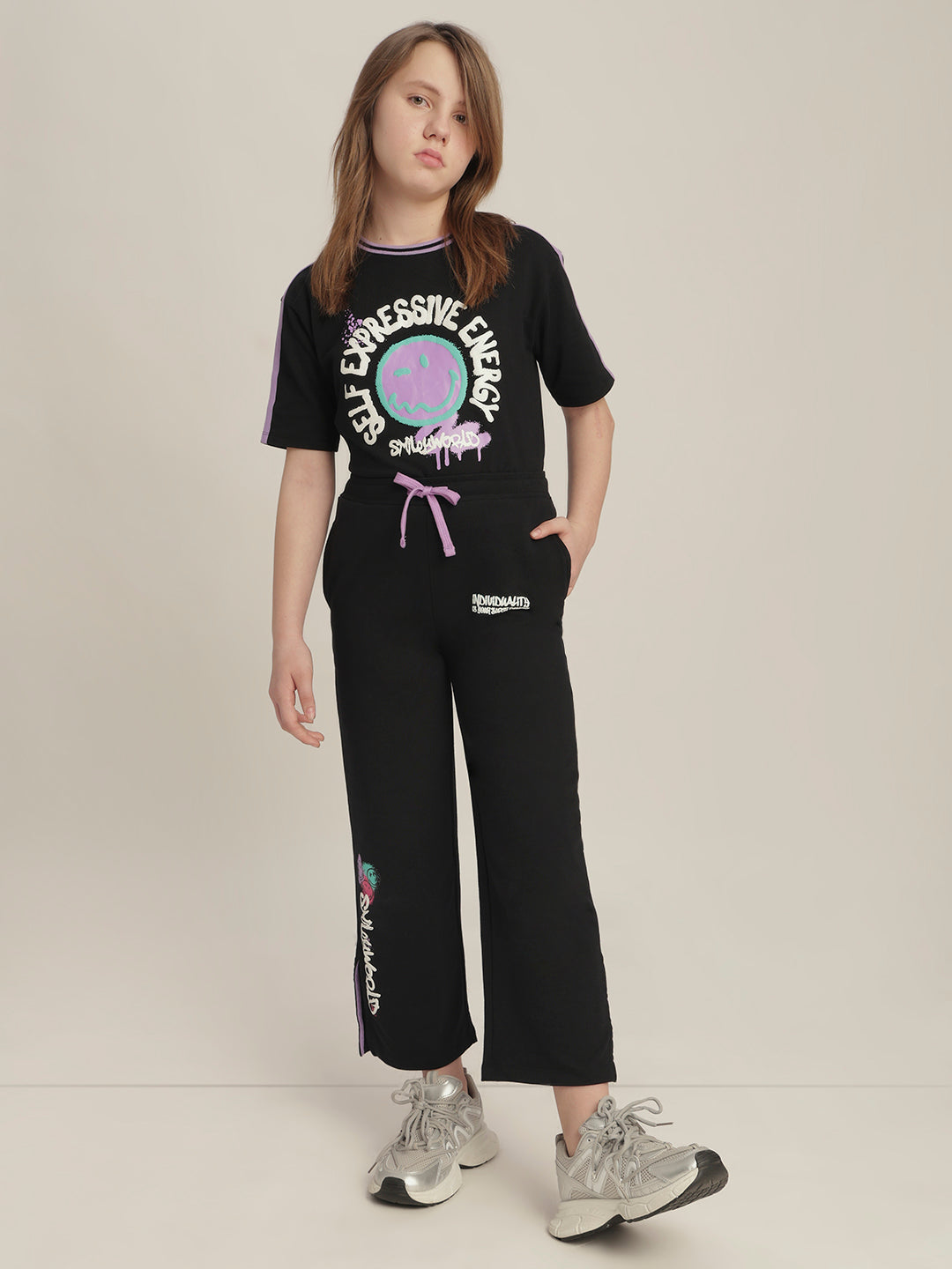 Girls Smiley World Print Joggers