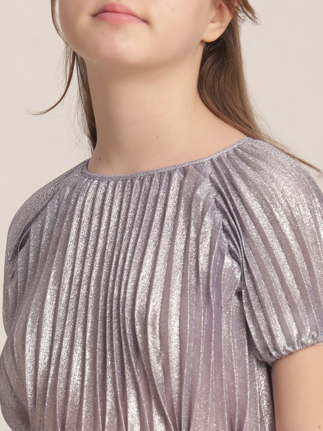 Girls Pleated Metallic Dress