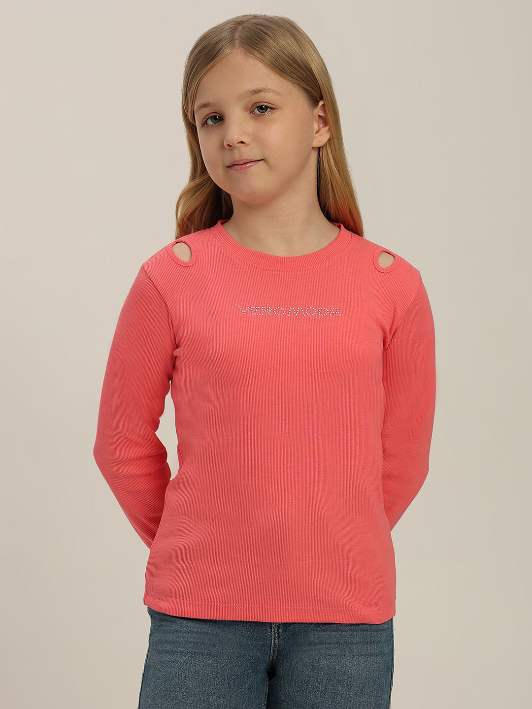 GIRLS Coral Pink Logo Print Top