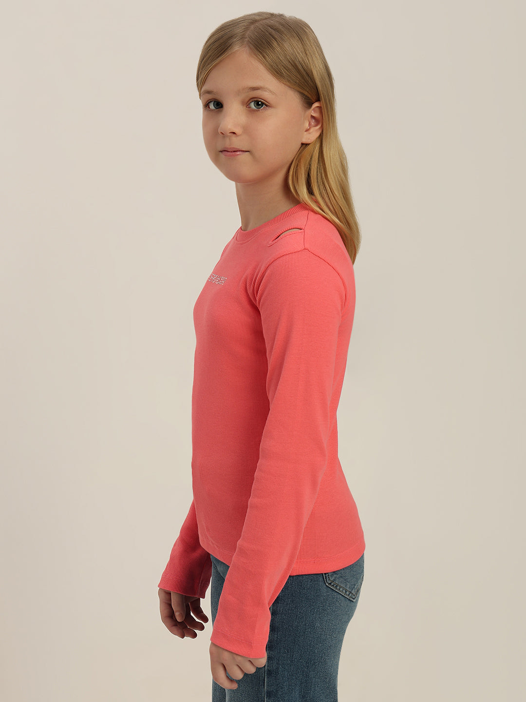 GIRLS Coral Pink Logo Print Top