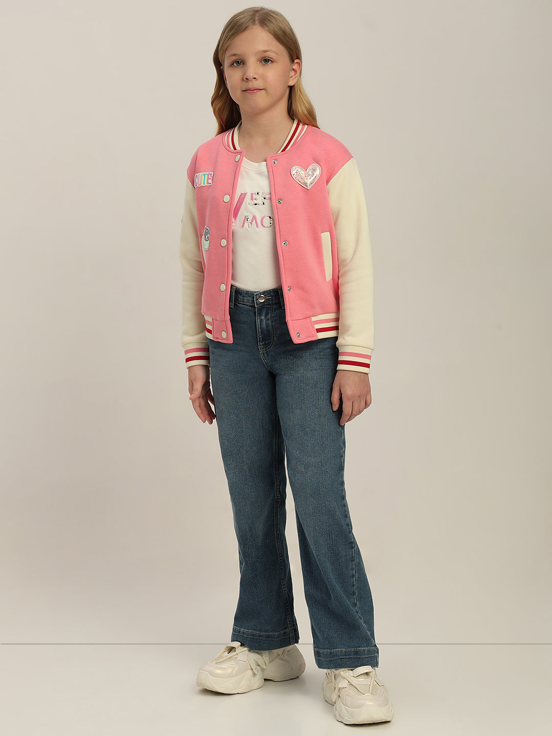GIRLS Pink Printed Varsity Jacket