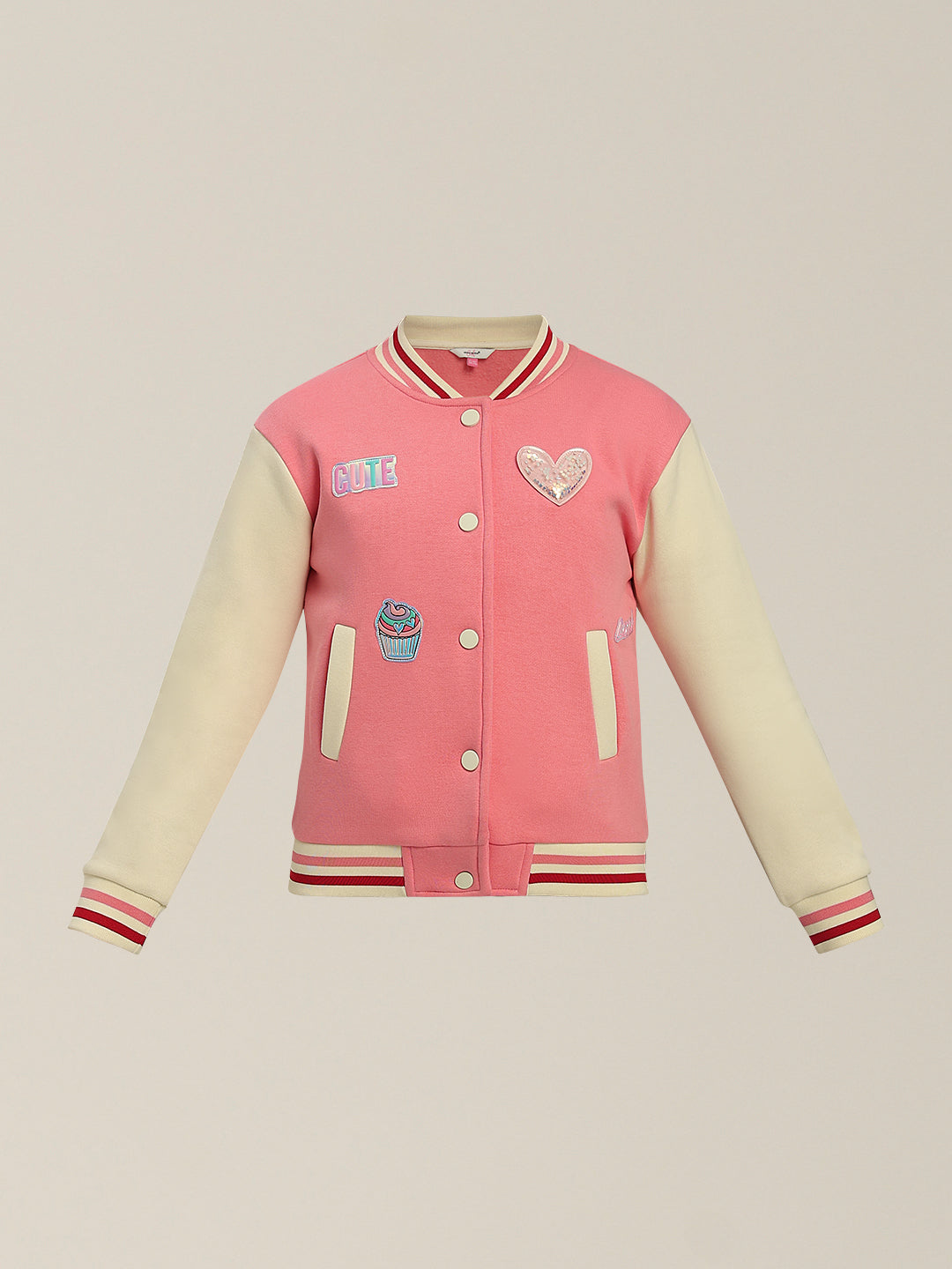 GIRLS Pink Printed Varsity Jacket