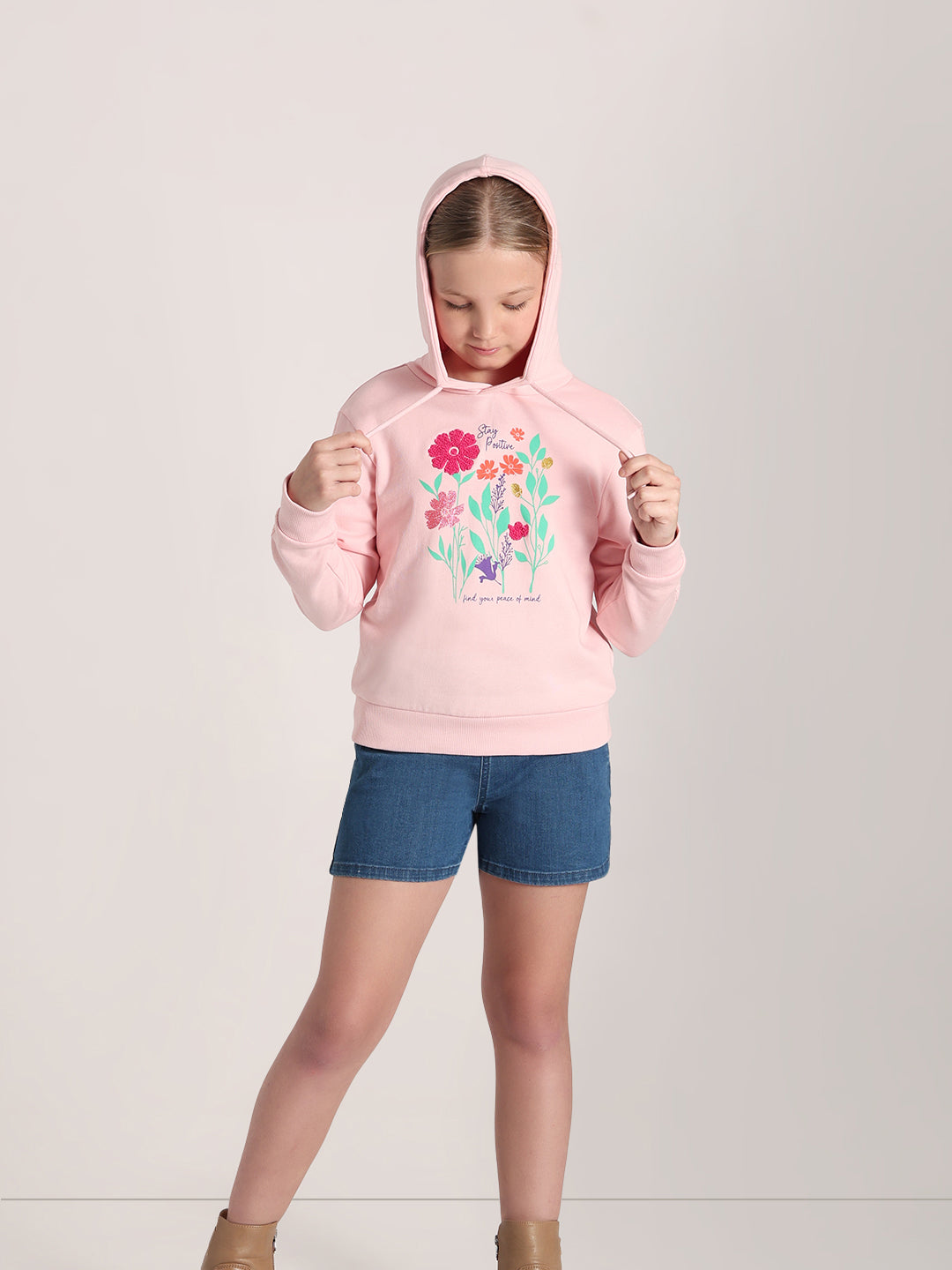 GIRLS Blush Pink Floral Hoodie