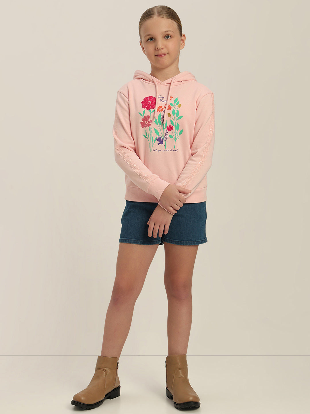GIRLS Blush Pink Floral Hoodie