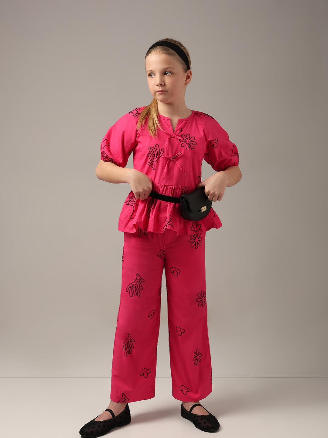 GIRLS Pink Printed Relaxed Fit Pants