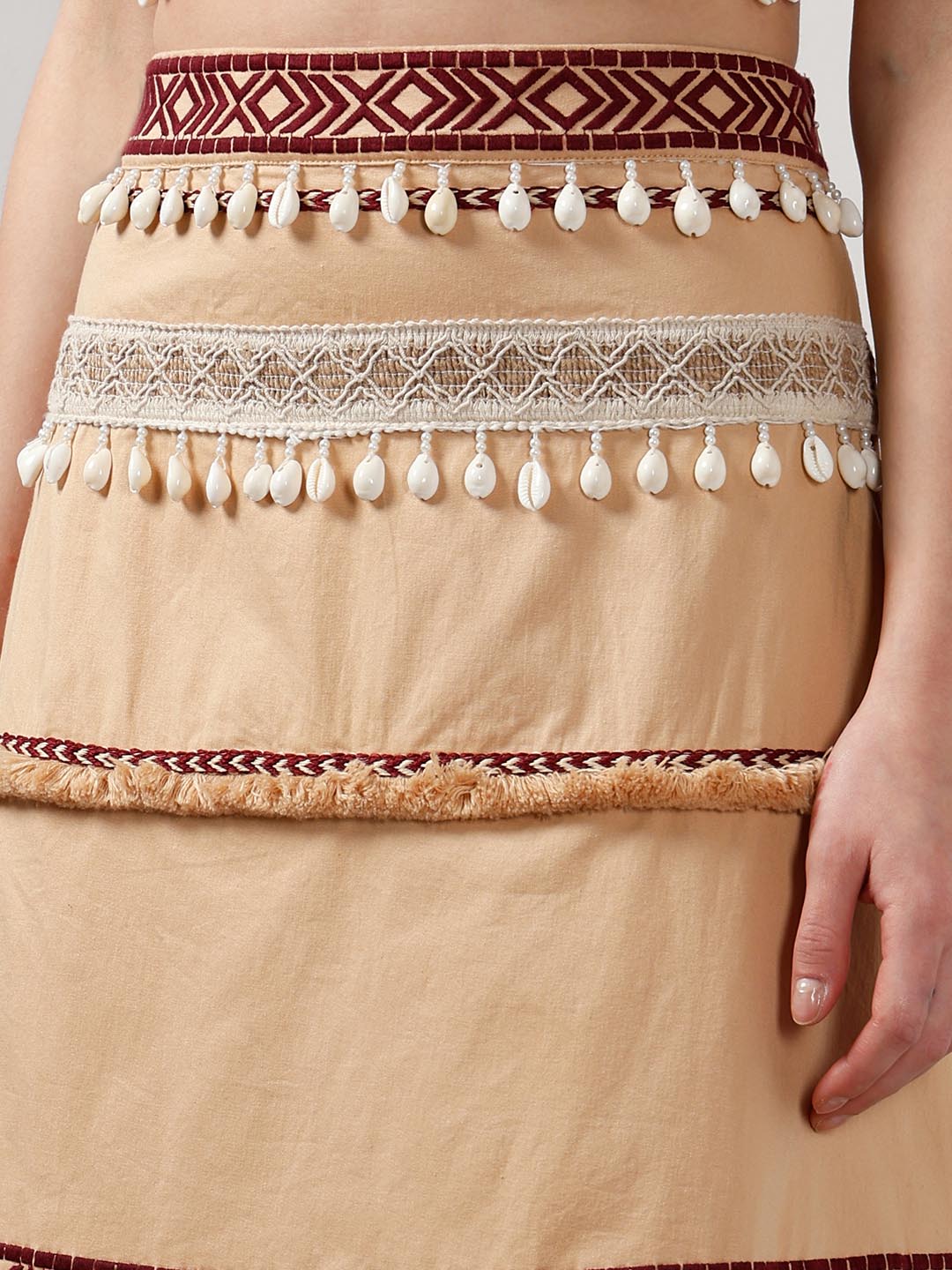 Vero Moda Beige Shell Tassels Midi Skirt
