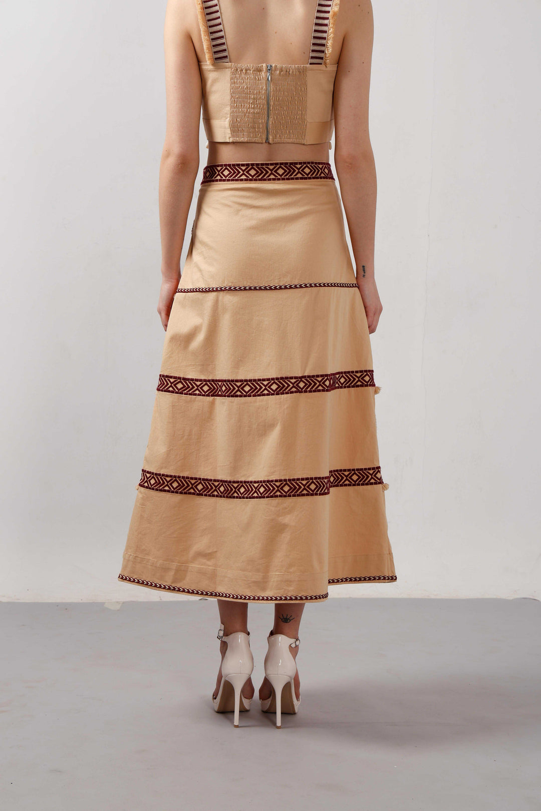 Vero Moda Beige Shell Tassels Midi Skirt