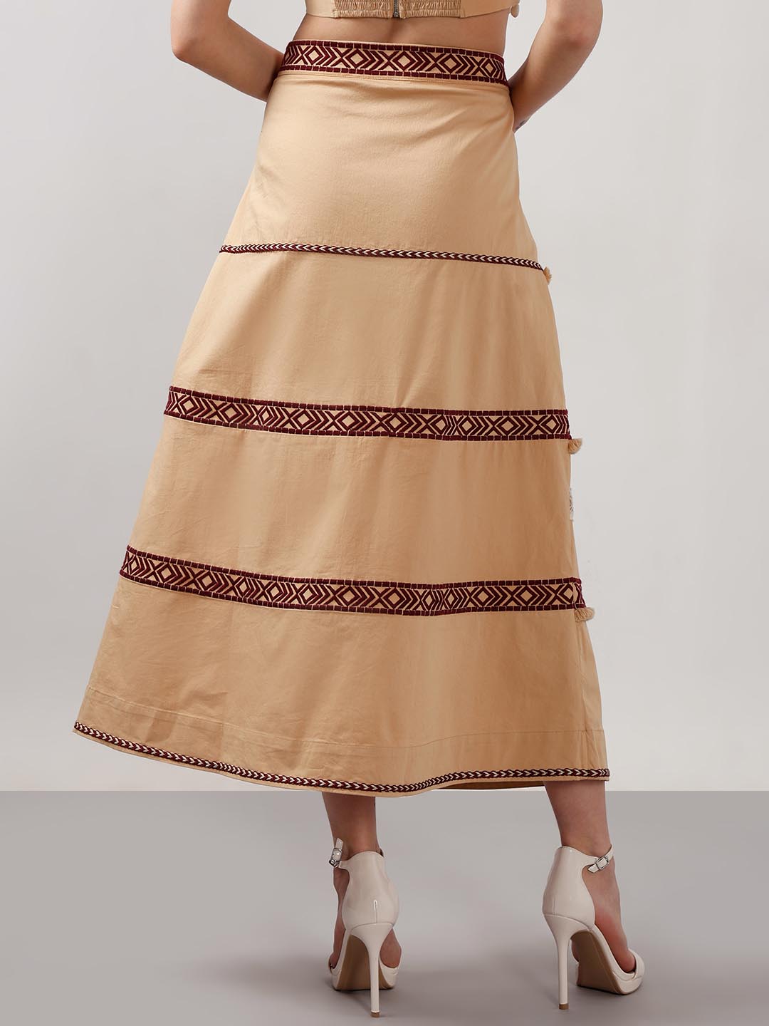 Vero Moda Beige Shell Tassels Midi Skirt