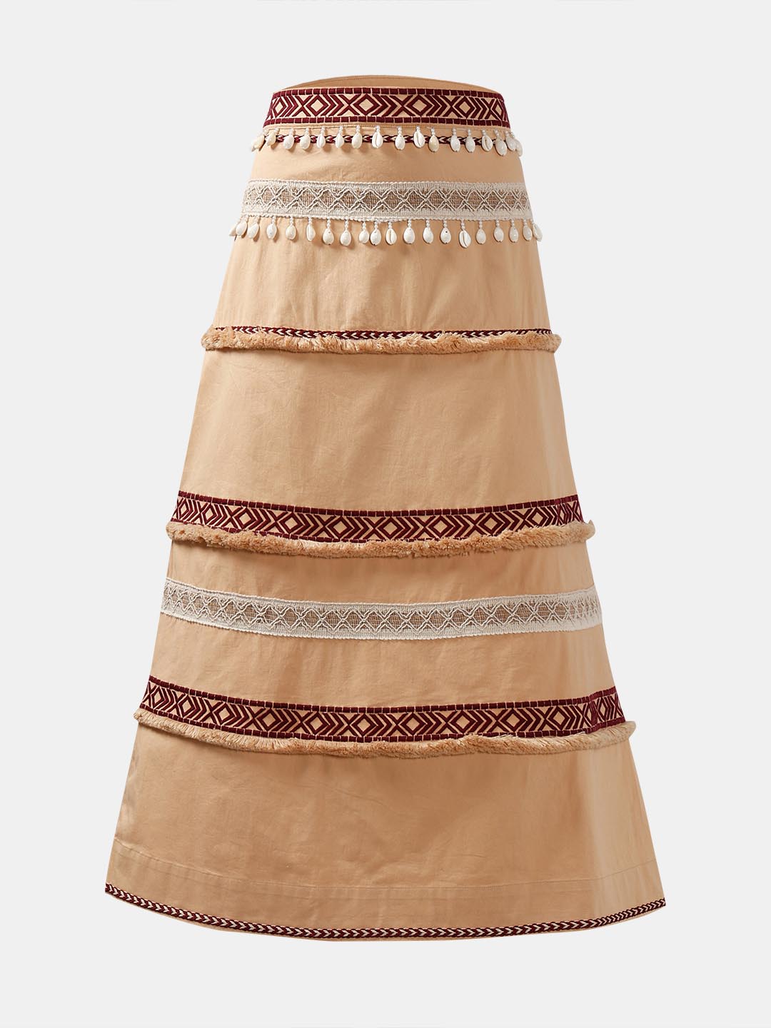 Vero Moda Beige Shell Tassels Midi Skirt
