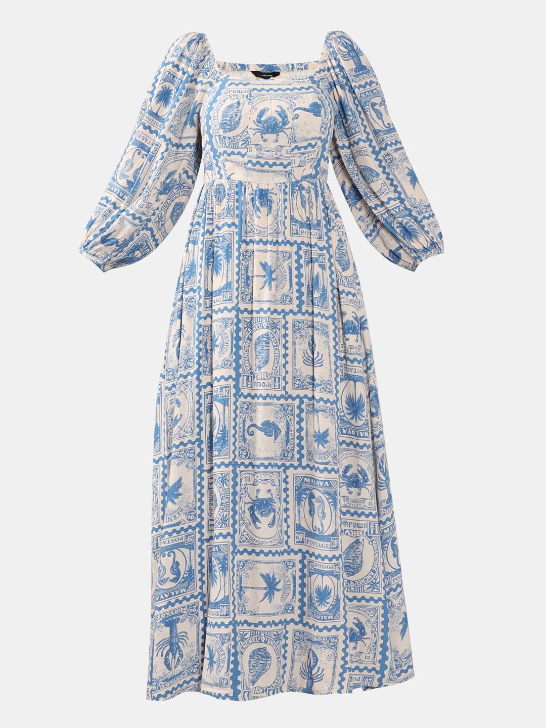 Vero Moda White & Blue Printed Viscose Dress