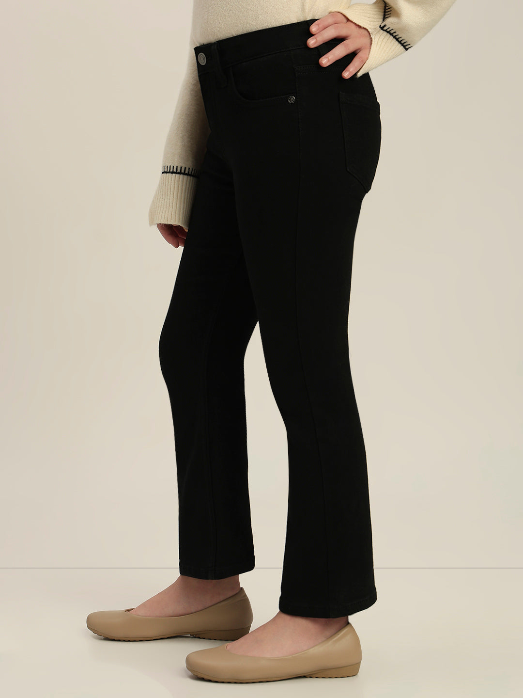 Girls Black Cotton Flared Jeans