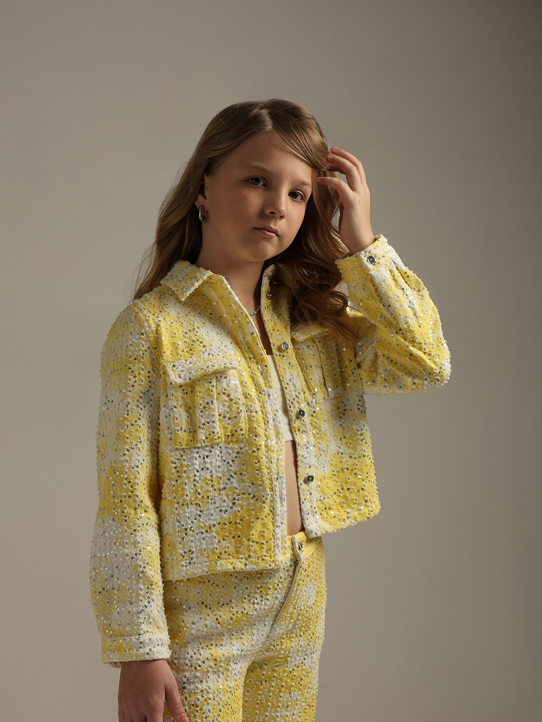 GIRLS Yellow Lace Embellished Shirt