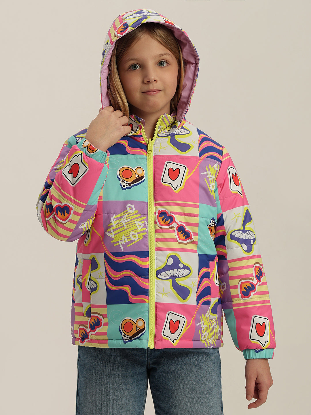 GIRL Printed Hooded Puffer Jacket
