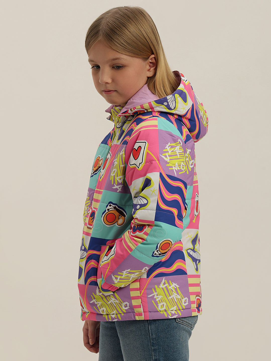 GIRL Printed Hooded Puffer Jacket