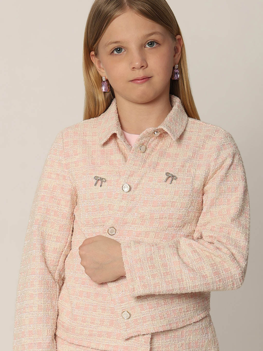 GIRLS Light Pink Tweed Jacket