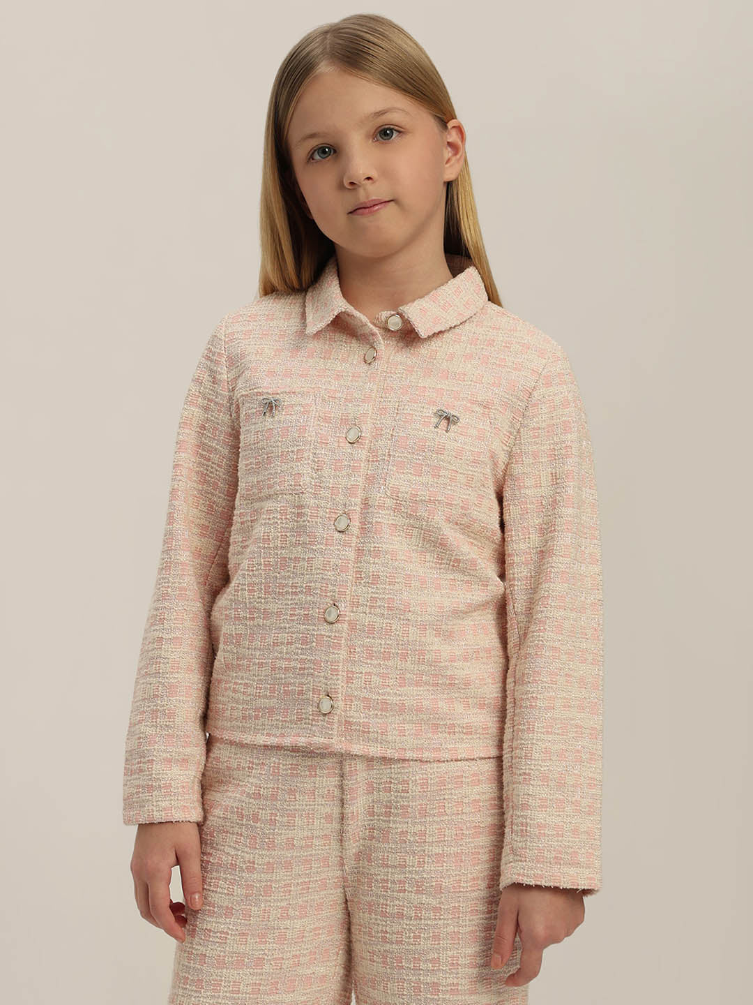 GIRLS Light Pink Tweed Jacket