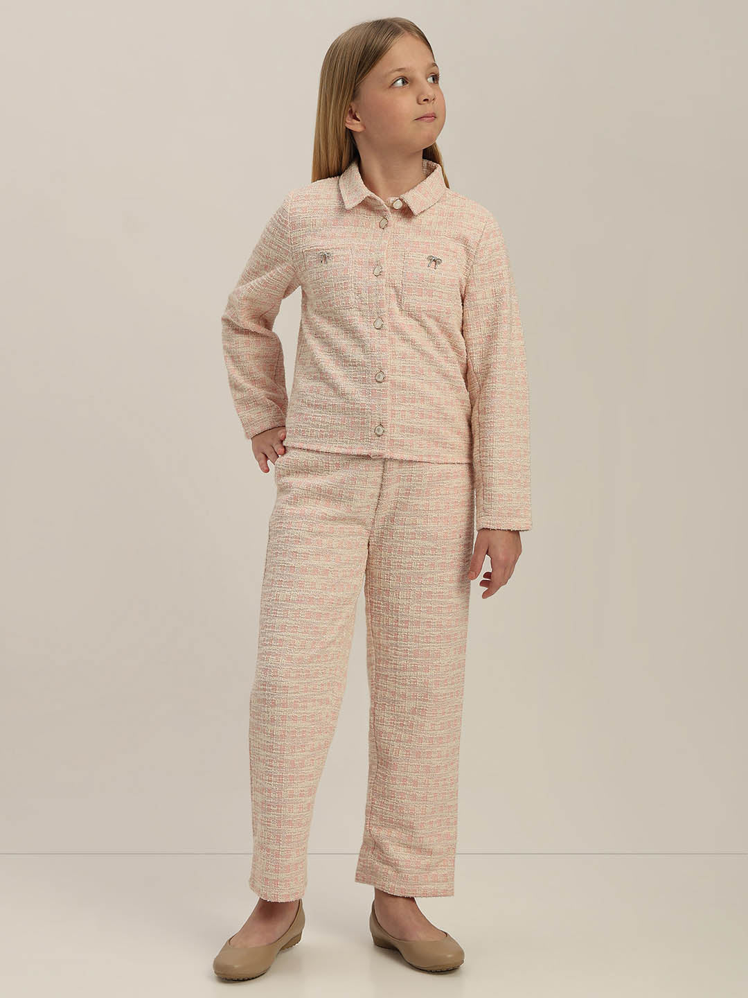 GIRLS Light Pink Tweed Jacket