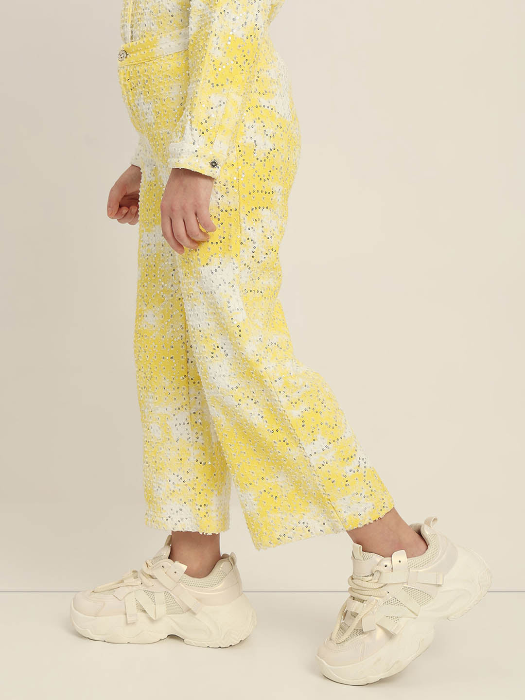 GIRLS Yellow Embellished Cotton Pants
