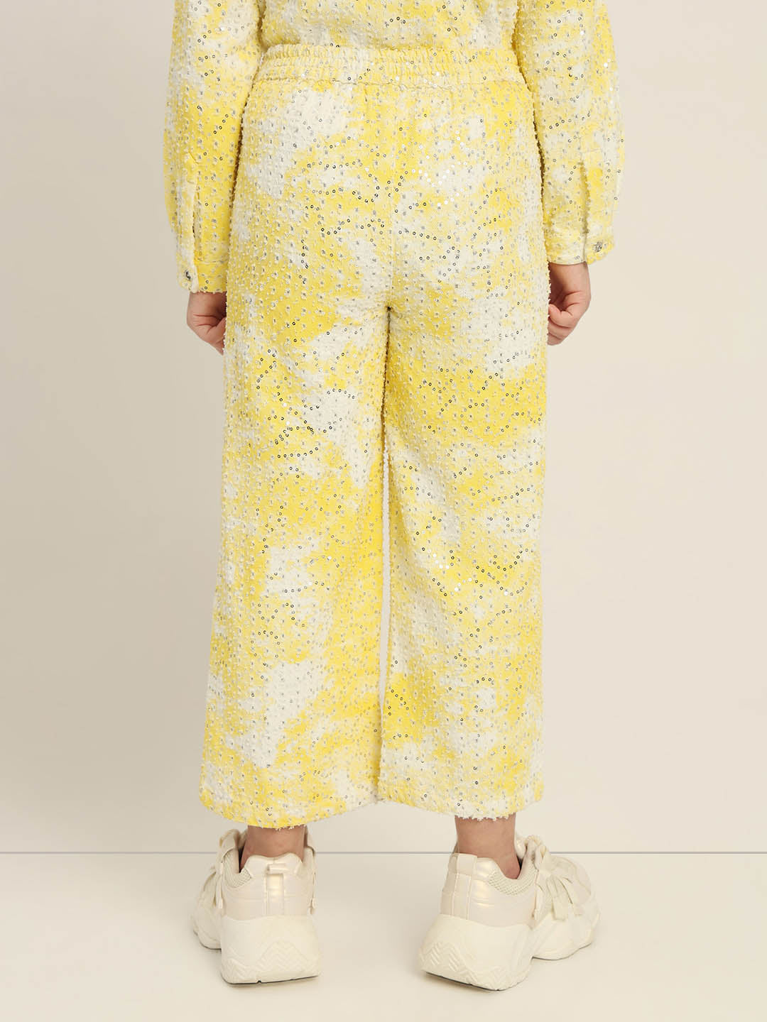 GIRLS Yellow Embellished Cotton Pants