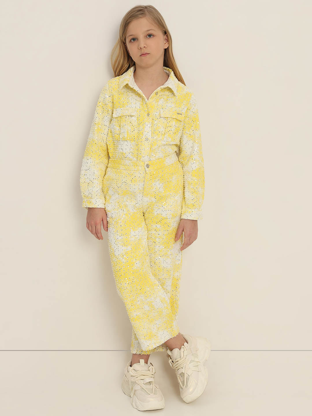 GIRLS Yellow Embellished Cotton Pants