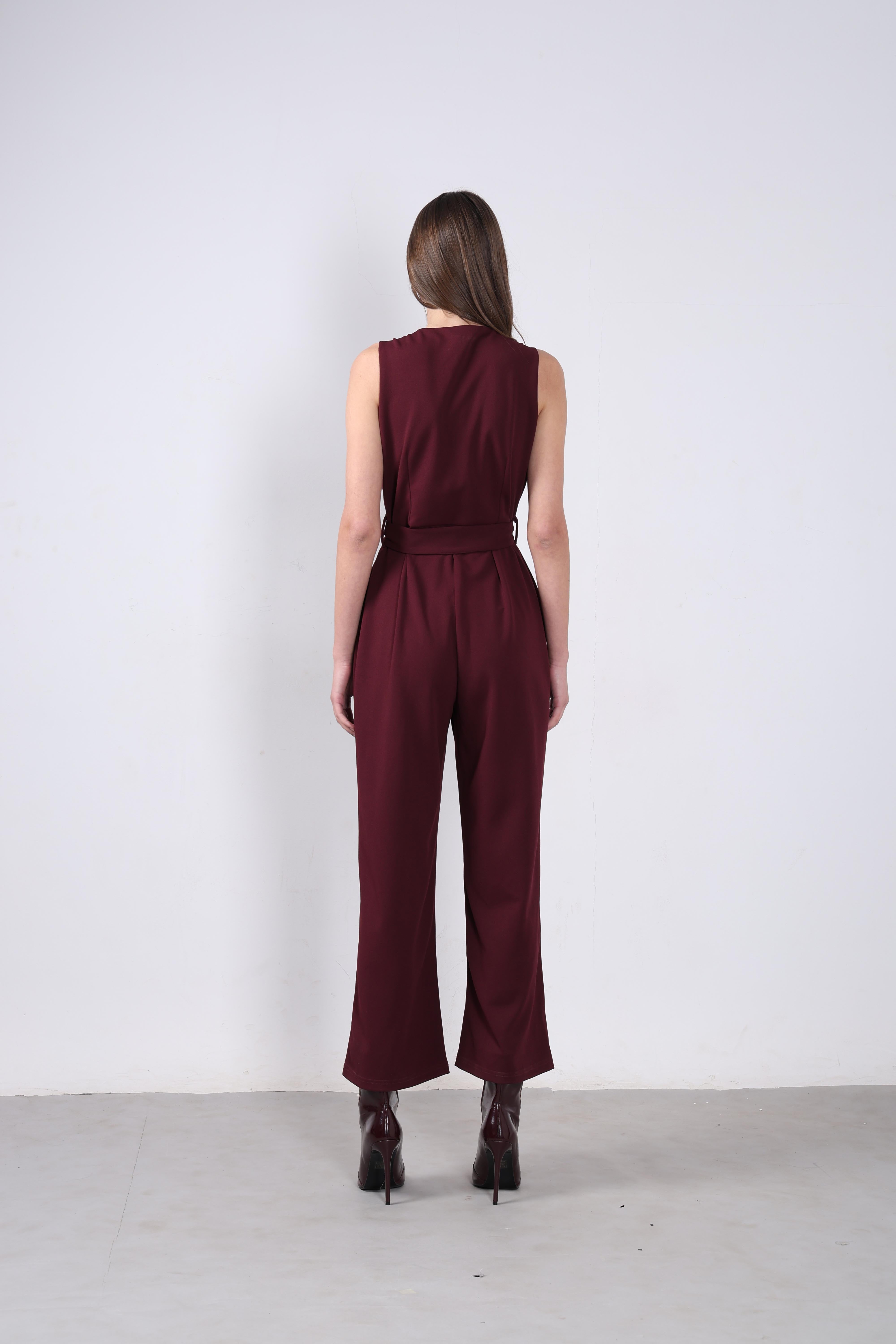 Vero Moda Maroon V Neck Jumpsuit