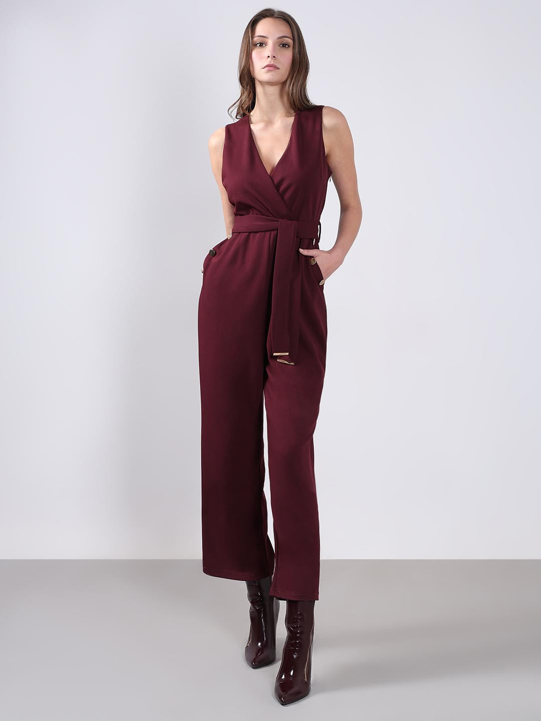 Vero Moda Maroon V Neck Jumpsuit