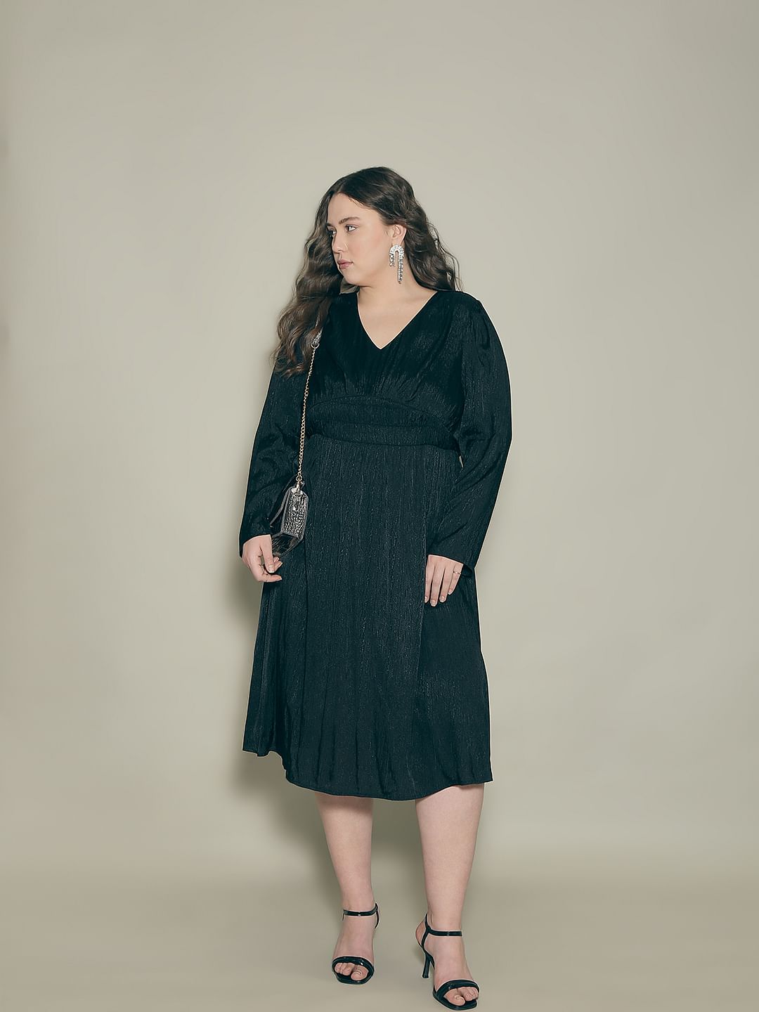Curve Black Viscose Midi Dress