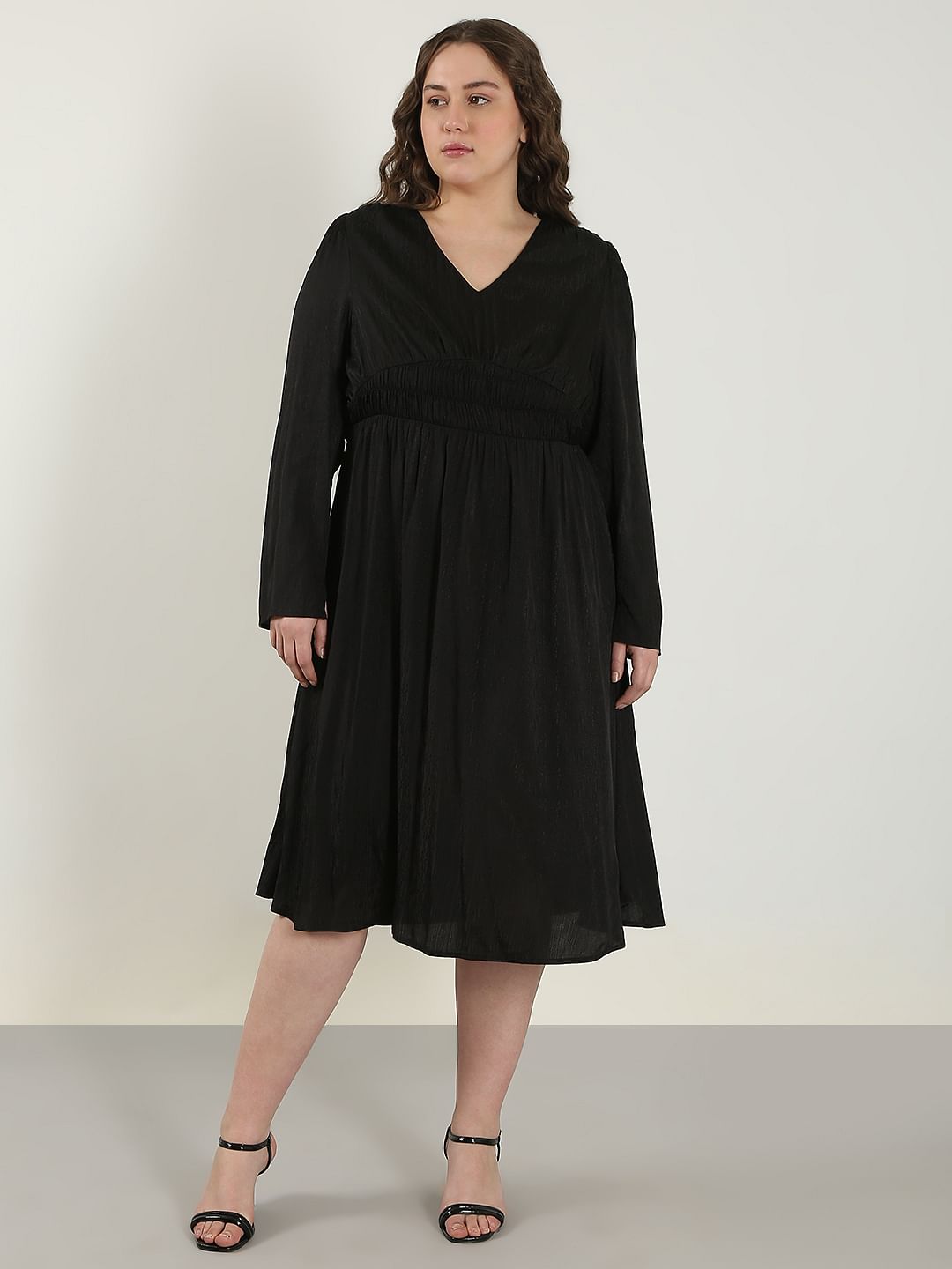 Curve Black Viscose Midi Dress