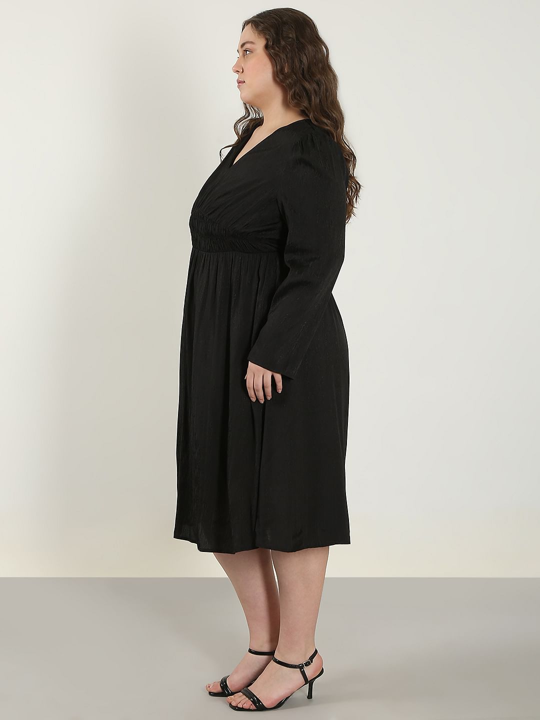 Curve Black Viscose Midi Dress