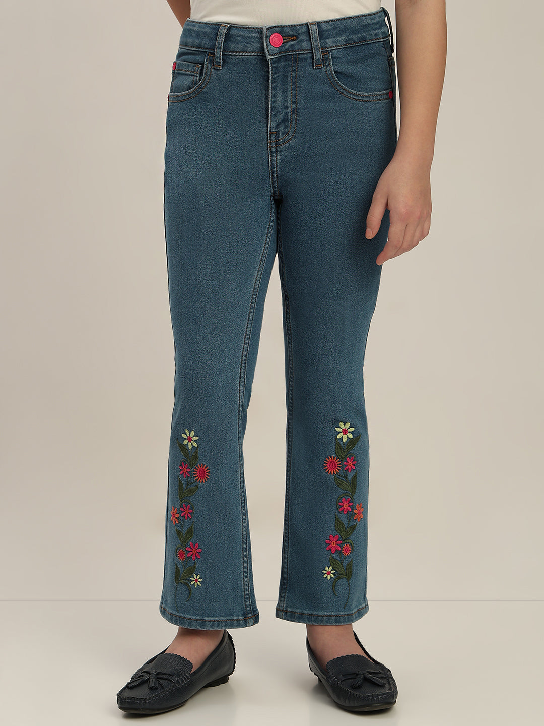 GIRLS Floral Embroidered Bootcut Jeans