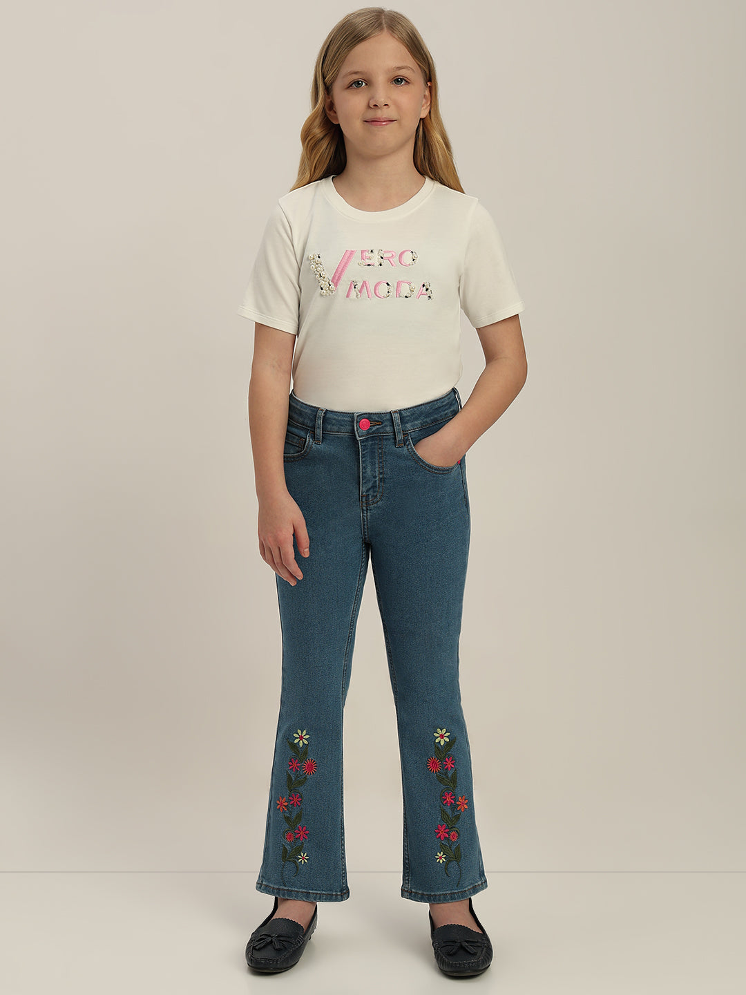 GIRLS Floral Embroidered Bootcut Jeans