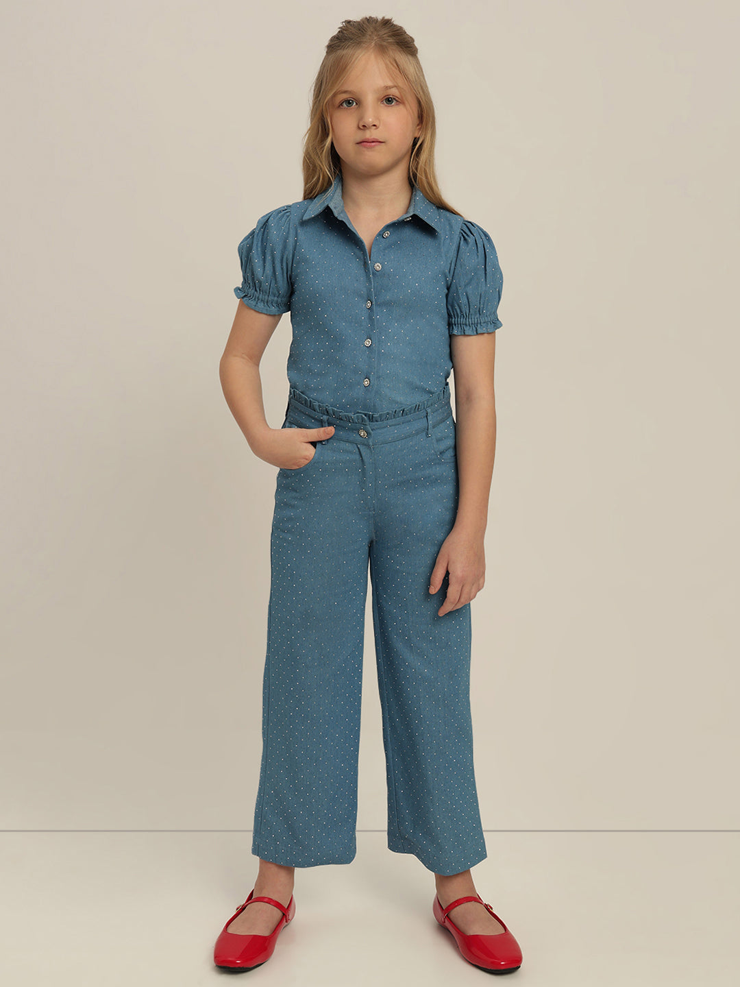 GIRL Blue Embellished Wide Leg Pants