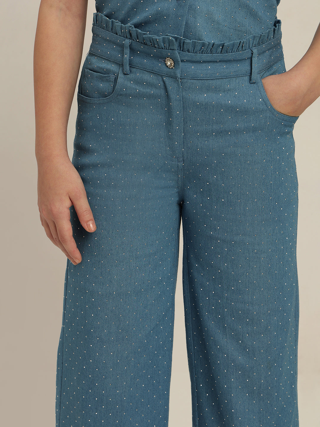 GIRL Blue Embellished Wide Leg Pants