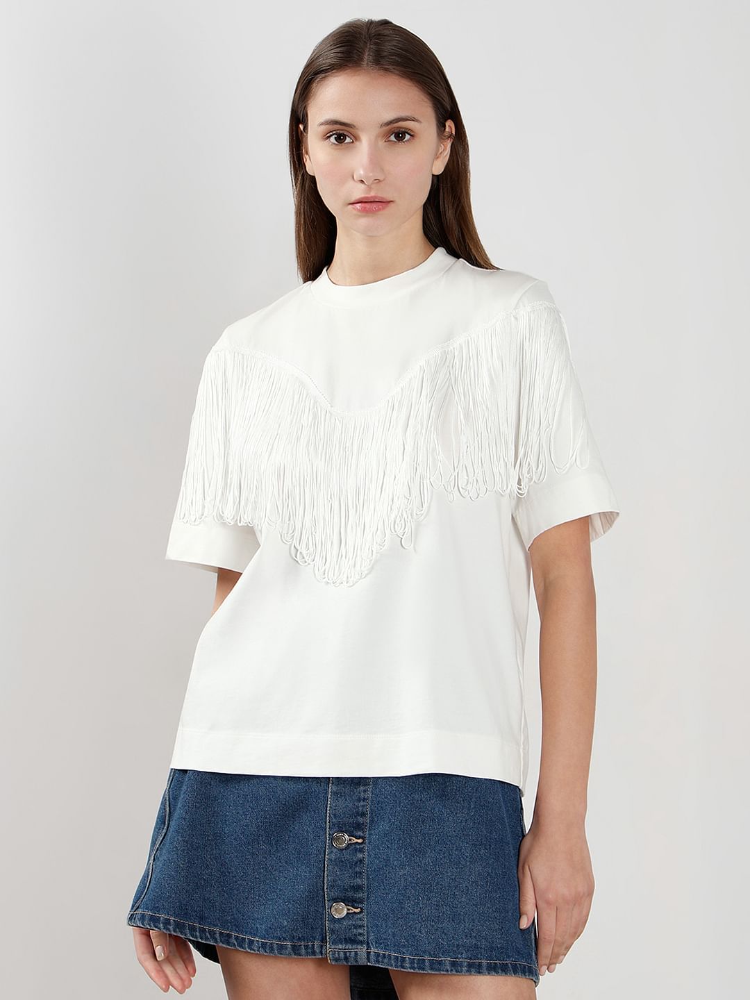 White Fringe Detail T-Shirt