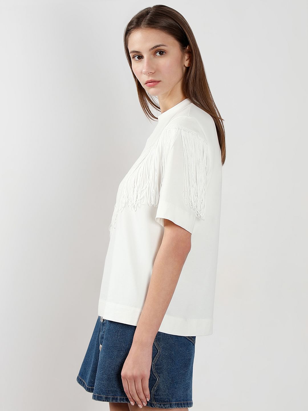 White Fringe Detail T-Shirt