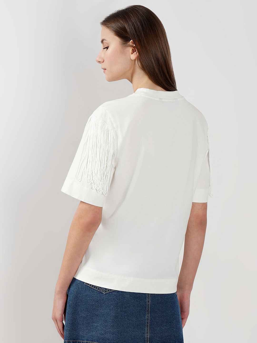 White Fringe Detail T-Shirt